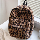 Retro Cow Leopard Printing Women Backpacks Autumn Winter Soft Plush School Bags