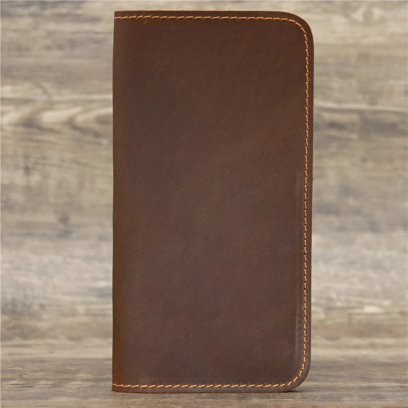 Retro Crazy Horse Leather Men's Wallet Large Capacity Clutch Long Wallet