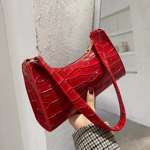 Retro Crocodile Pattern Bag Women PU Leather Armpit Bag French Shoulder Bag