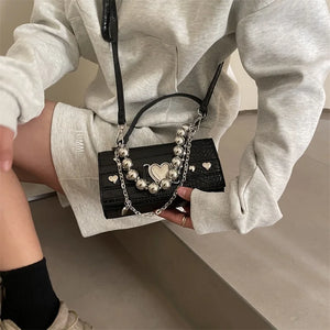 Retro Crocodile Pattern Shoulder Bag For Women Small Square Bag