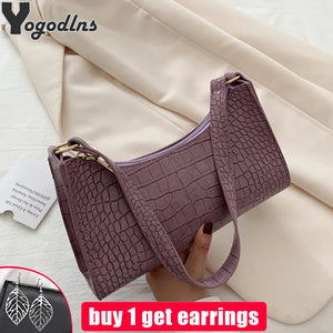 Retro Crocodile Pattern Shoulder Bag For Women PU Leather Armpit Bag