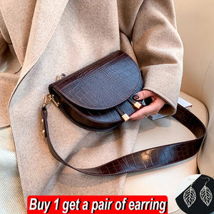 Retro Crocodile Pattern Shoulder Bag Women PU Leather Crossbody Bag