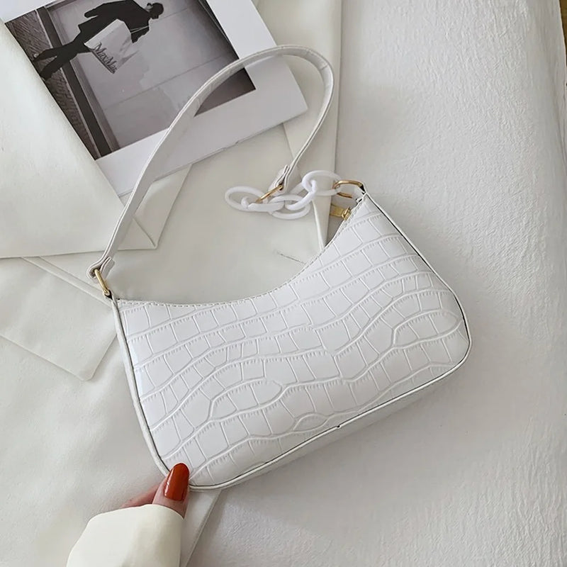 Crocodile Pattern Shoulder Bag for Women PU Leather French Underarm Bags