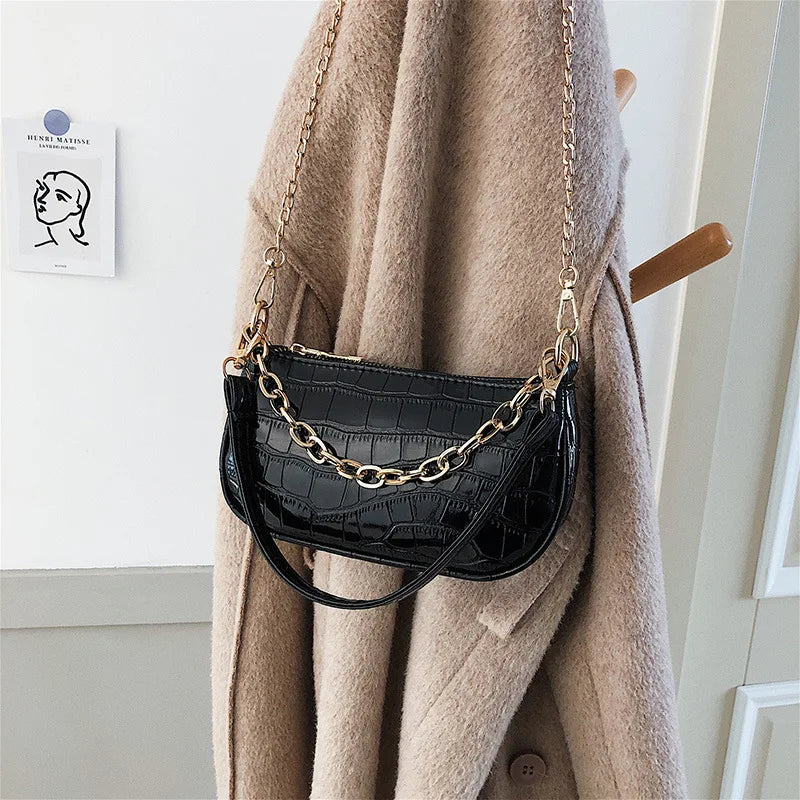 Crocodile Pattern Shoulder Bag Retro Style PU Leather Crossbody Square Bag