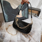 Crocodile Pattern Shoulder Bag Retro Style PU Leather Crossbody Square Bag