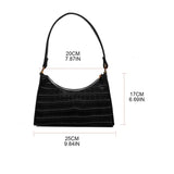 Retro Crocodile Pattern Underarm Bag Women Casual Solid PU Leather Shoulder Bag