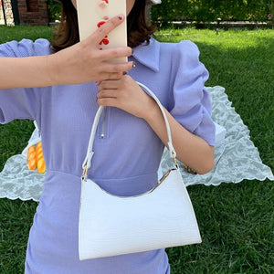 Retro Crocodile Pattern Underarm Bag Women Casual Solid PU Leather Shoulder Bag
