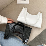 Retro Crocodile Pattern Underarm Bag Women Casual Solid PU Leather Shoulder Bag