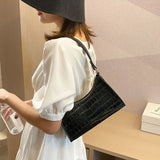 Retro Crocodile Pattern Underarm Bag Women Casual Solid PU Leather Shoulder Bag