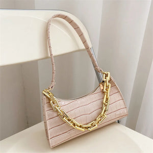 Retro Crocodile Pattern Zipper Handbag Women Tote Shoulder Bag