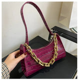 Retro Crocodile Pattern Zipper Handbag Women Tote Shoulder Bag