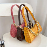 Retro Crocodile Pattern Zipper Handbag Women Tote Shoulder Bag