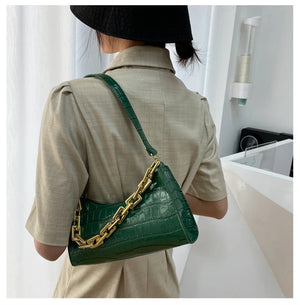 Retro Crocodile Pattern Zipper Handbag Women Tote Shoulder Bag