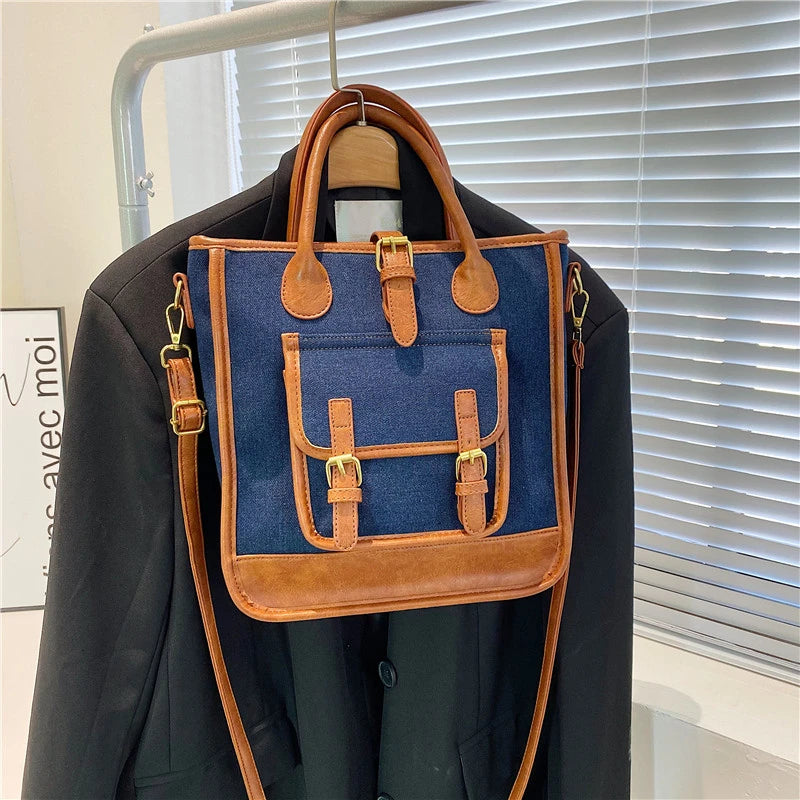 Patchwork Women Bag Denim & PU Leather Crossbody