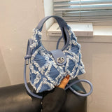 Retro Denim Shoulder Bag for Women Half Moon Hobos Ladies Small Purse