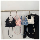 Retro Denim Shoulder Bag for Women Half Moon Hobos Ladies Small Purse