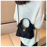 Retro Denim Shoulder Bag for Women Half Moon Hobos Ladies Small Purse