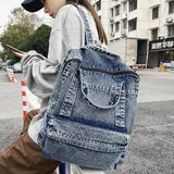 Retro Denim Women Backpack Large Capacity Travel Bags College Student School Bag
