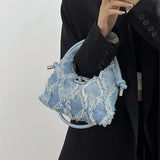 Vintage Denim Women's Shoulder Bag with Tassel