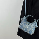 Vintage Denim Women's Shoulder Bag with Tassel