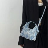 Vintage Denim Women's Shoulder Bag with Tassel