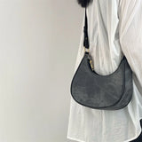 Retro Women's Crescent Bag Frosted PU Leather Shoulder Messenger Bags