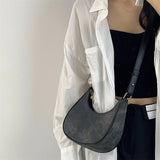 Retro Women's Crescent Bag Frosted PU Leather Shoulder Messenger Bags