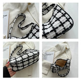 Plaid Ladies Underarm Bag Woolen Knitting Female Zipper Purse Handbags