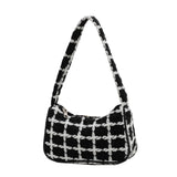 Plaid Ladies Underarm Bag Woolen Knitting Female Zipper Purse Handbags