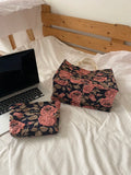 Retro Rose Jacquard Tote Bag Vintage Flower Shopper