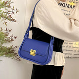 Retro Women's Shoulder Bag PU Texture Messenger Solid Lock Square Bag