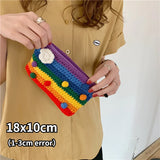 Rainbow Knitting Tote Bag for Women, Retro Style Shopper Purse