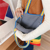 Rainbow Knitting Tote Bag for Women, Retro Style Shopper Purse