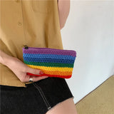 Rainbow Knitting Tote Bag for Women, Retro Style Shopper Purse