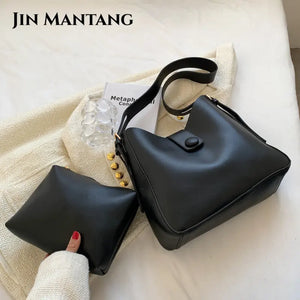 Retro Small Handbag and Purses for Women Summer Trends Travel 2pcs Solid Crossbo