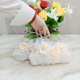 Romantic Rose Flower Decor Beige Handbag Women Wedding Party Silver Shoulder Bag