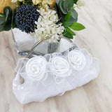 Romantic Rose Flower Decor Beige Handbag Women Wedding Party Silver Shoulder Bag