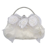 Romantic Rose Flower Decor Beige Handbag Women Wedding Party Silver Shoulder Bag