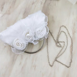 Romantic Rose Flower Decor Beige Handbag Women Wedding Party Silver Shoulder Bag