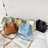 Vintage Chain Tote Bucket Bag Women PU Leather Handbag