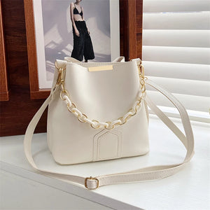 Retro Female Chain Tote Bucket Bag Women Chain Pu Leather Portable Handbag