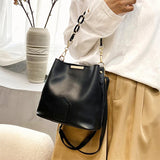 Vintage Chain Tote Bucket Bag Women PU Leather Handbag