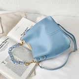 Vintage Chain Tote Bucket Bag Women PU Leather Handbag