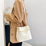 Vintage Chain Tote Bucket Bag Women PU Leather Handbag