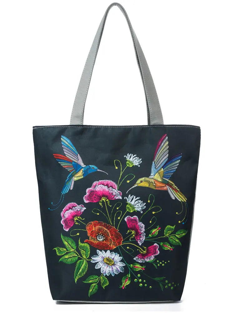 Retro Embroidery Flower Bird Printed Handbags Portable All-match Shoulder Bag