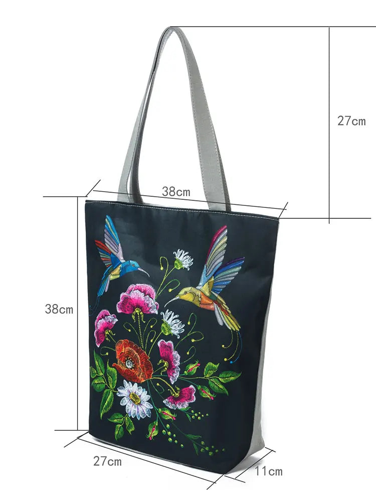 Retro Embroidery Flower Bird Printed Handbags Portable All-match Shoulder Bag