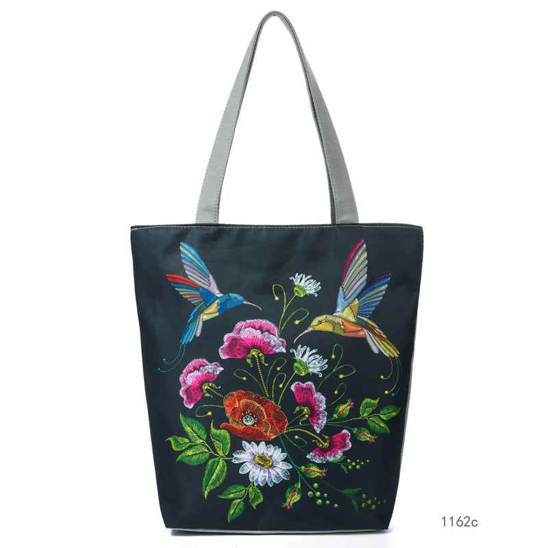 Retro Embroidery Flower Bird Printed Handbags Portable All-match Shoulder Bag