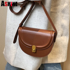 Retro Saddle Shoulder Purses Half Moon Clutch Handle Bags