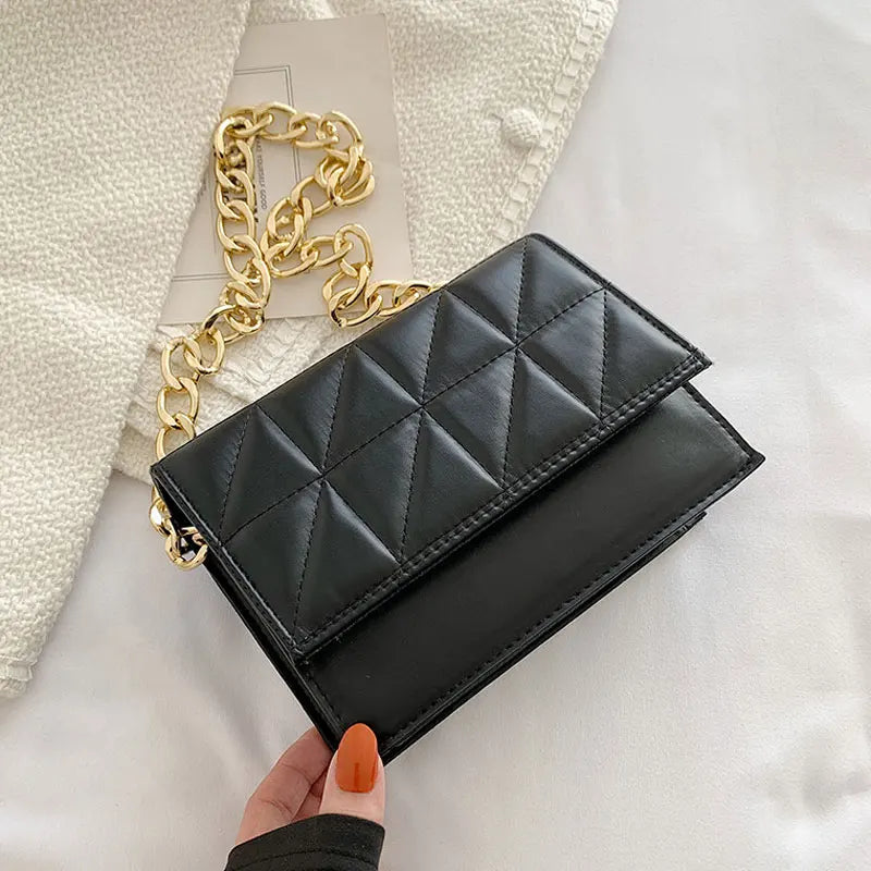 Retro Chain Strap Handbags Women Soft Leather Shoulder Bag Square