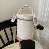 Crocodile Pattern Cylinder Crossbody Handbag with Silk Scarf